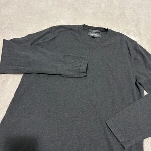 Eddie Bauer V-Neck Sweater‎ Mens M Charcoal Gray Cotton Merino Wool